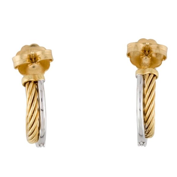 DAVID YURMAN 18K YELLOW GOLD & WHITE GOLD DIAMOND 0.51 CROSSOVER HOOP EARRINGS - Picture 6 of 7